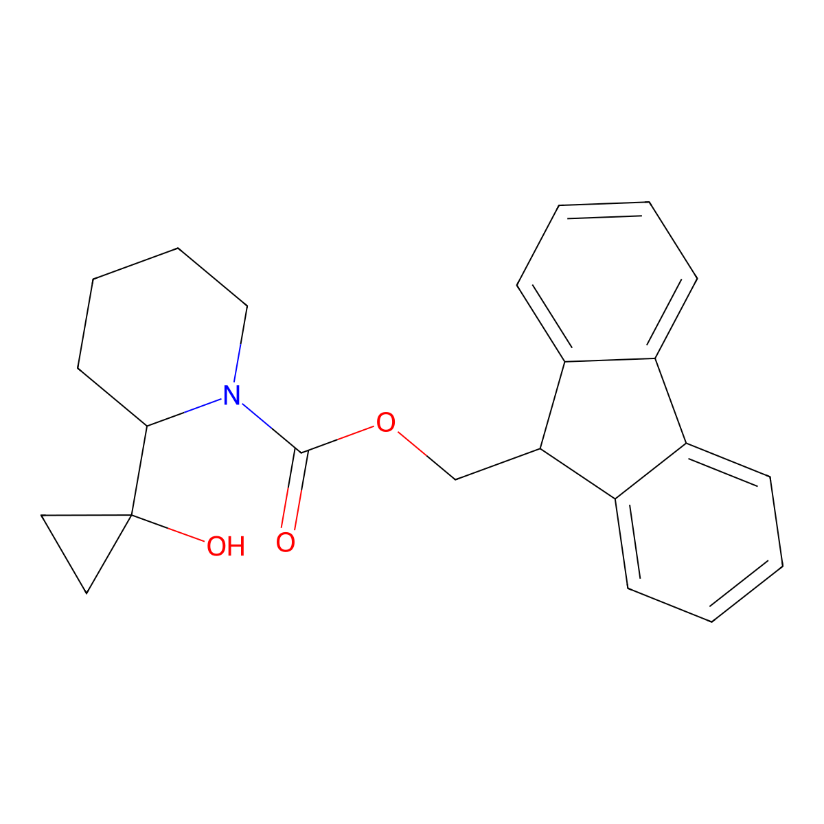 (9H-fluoren-9-yl)methyl 2-(1-hydroxycyclopropyl)piperidine-1-carboxylate molecular structure, CAS 2764011-97-2
