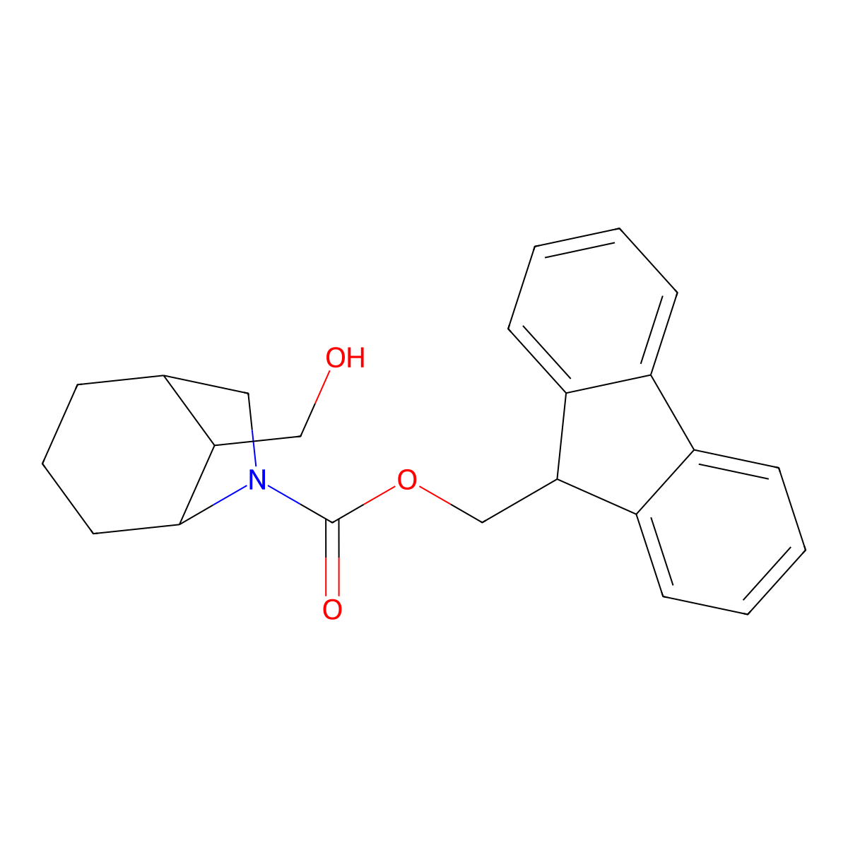 (9H-fluoren-9-yl)methyl 8-(hydroxymethyl)-6-azabicyclo[3.2.1]octane-6-carboxylate molecular structure, CAS 2764012-00-0