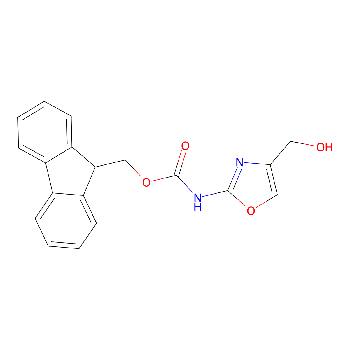 (9H-fluoren-9-yl)methyl N-[4-(hydroxymethyl)-1,3-oxazol-2-yl]carbamate molecular structure, CAS 2764012-35-1