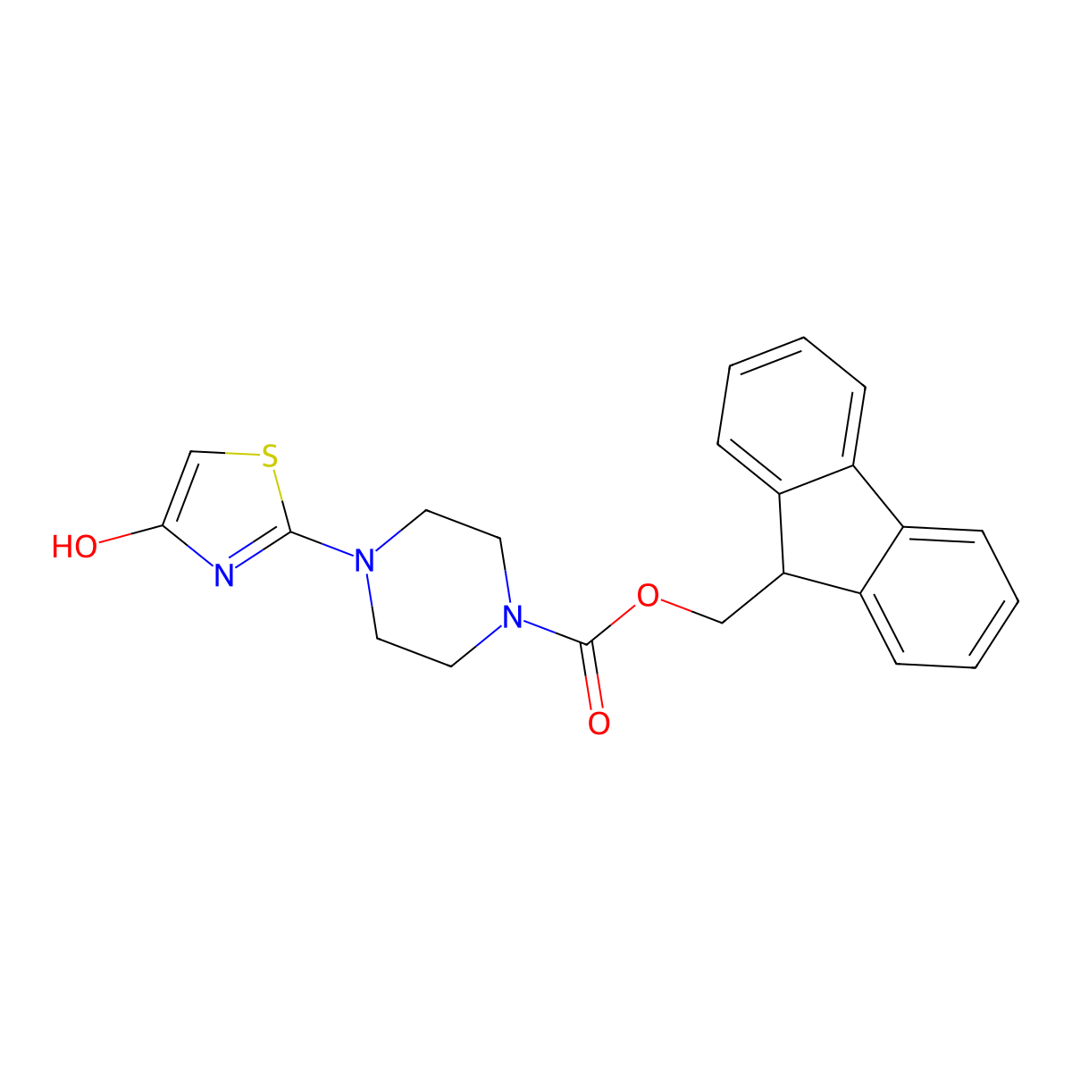 (9H-fluoren-9-yl)methyl 4-(4-hydroxy-1,3-thiazol-2-yl)piperazine-1-carboxylate molecular structure, CAS 2764012-43-1