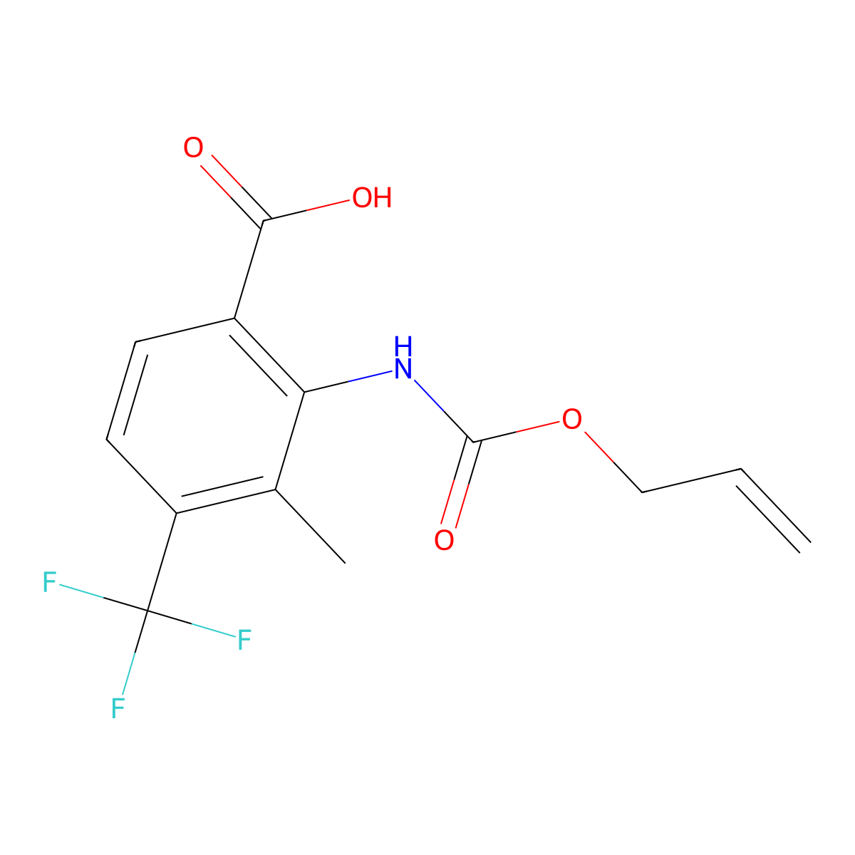 3-Methyl-2-{[(prop-2-en-1-yloxy)carbonyl]amino}-4-(trifluoromethyl)benzoic acid molecular structure, CAS 2764012-46-4