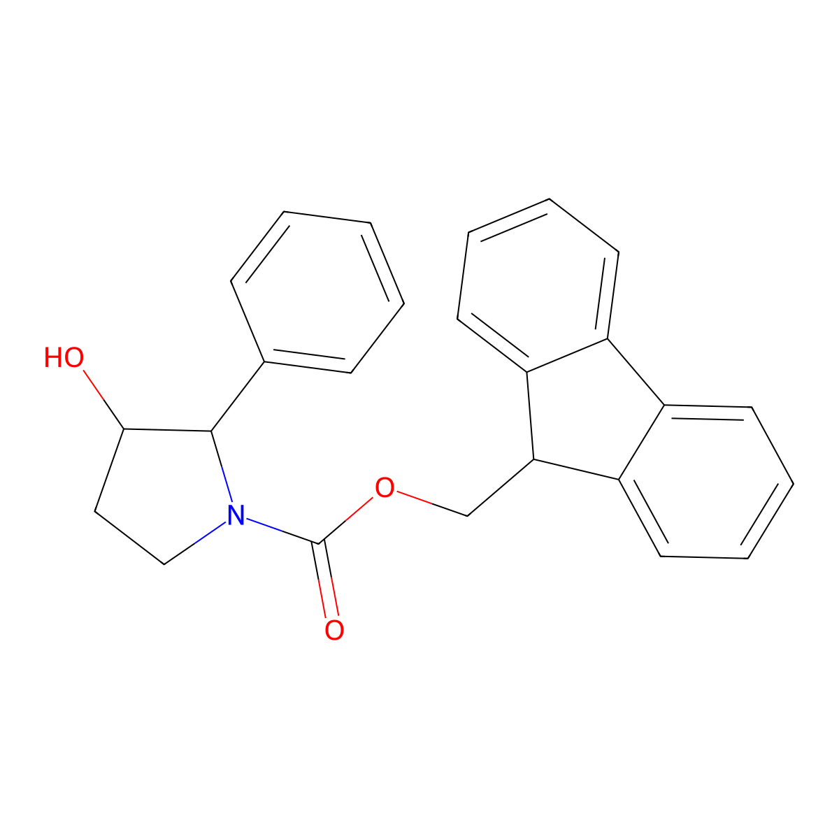 rac-(9H-fluoren-9-yl)methyl (2R,3R)-3-hydroxy-2-phenylpyrrolidine-1-carboxylate molecular structure, CAS 2764012-73-7