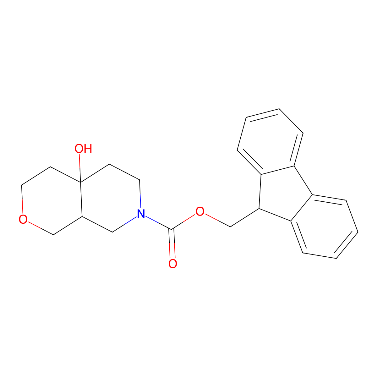 rac-(9H-fluoren-9-yl)methyl (4aR,8aR)-4a-hydroxy-octahydro-1H-pyrano[3,4-c]pyridine-7-carboxylate molecular structure, CAS 2764012-96-4