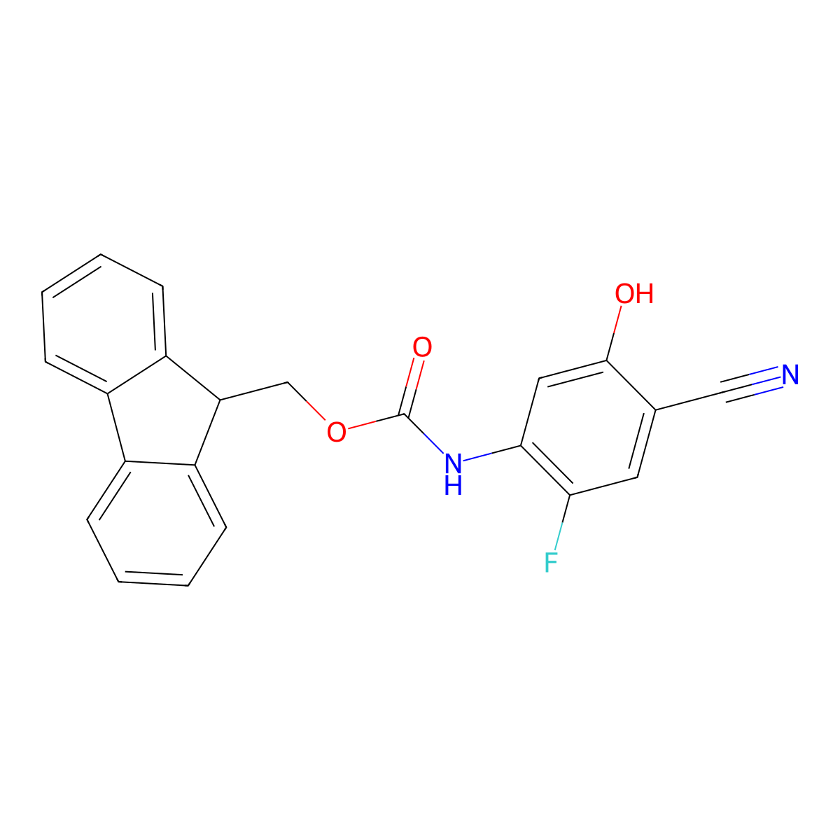 (9H-fluoren-9-yl)methyl N-(4-cyano-2-fluoro-5-hydroxyphenyl)carbamate molecular structure, CAS 2764013-01-4