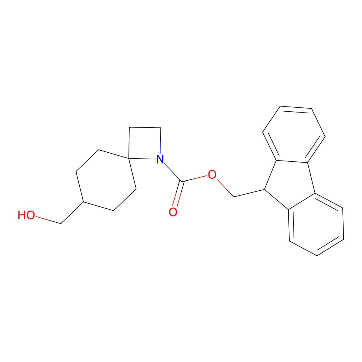(9H-fluoren-9-yl)methyl 7-(hydroxymethyl)-1-azaspiro[3.5]nonane-1-carboxylate molecular structure, CAS 2764013-10-5