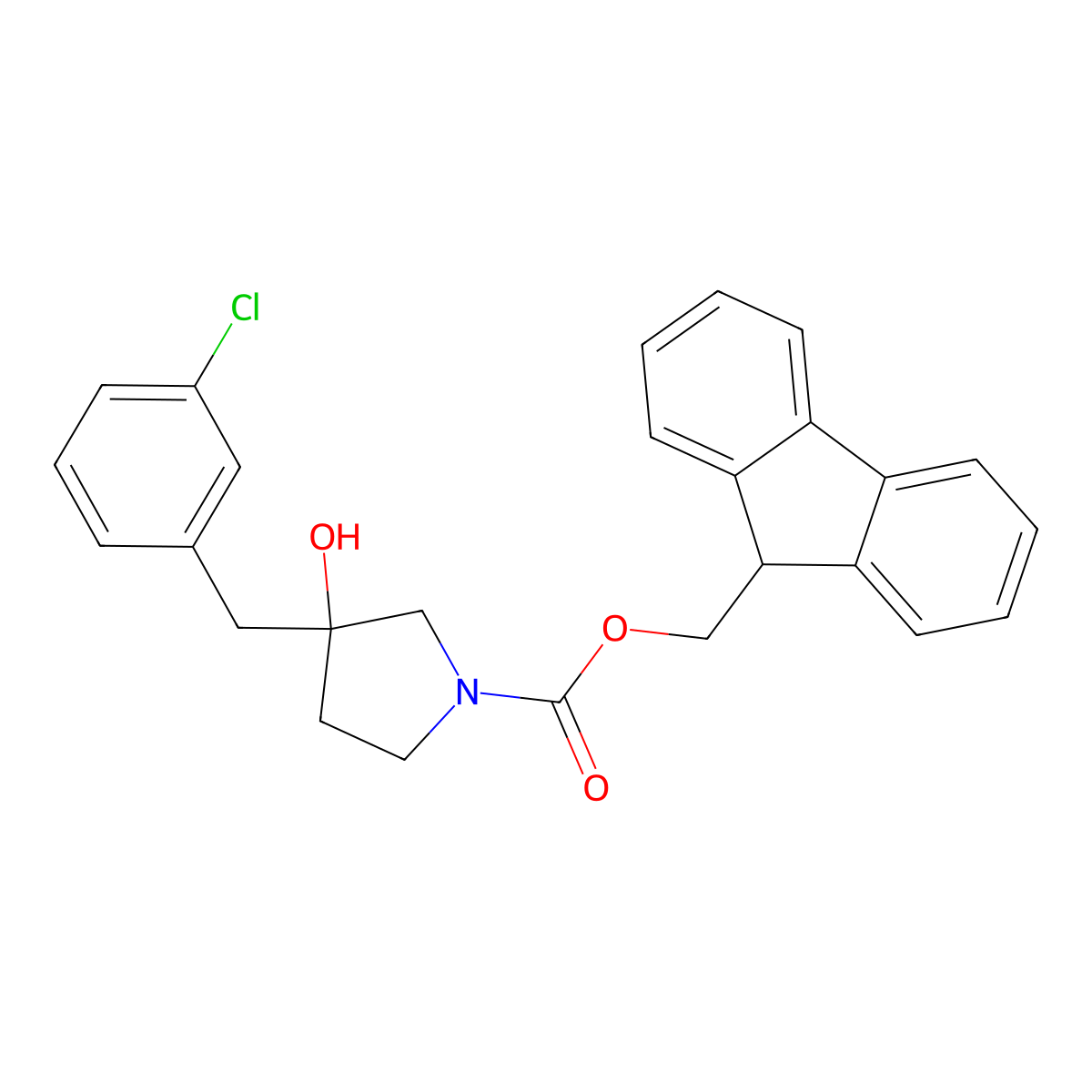(9H-fluoren-9-yl)methyl 3-[(3-chlorophenyl)methyl]-3-hydroxypyrrolidine-1-carboxylate molecular structure, CAS 2764013-13-8