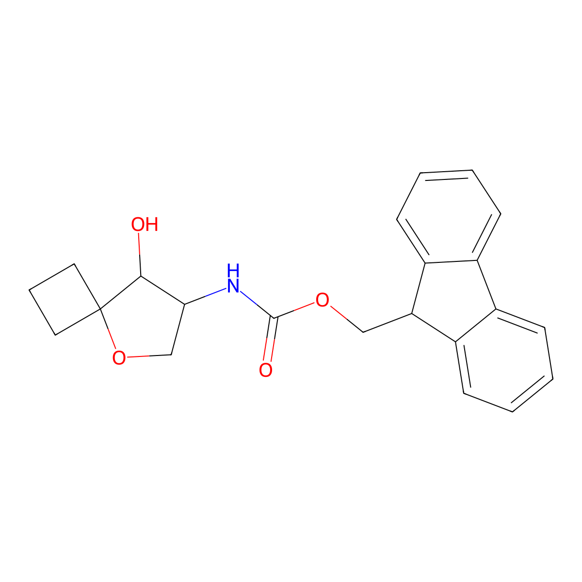 rac-(9H-fluoren-9-yl)methyl N-[(7R,8S)-8-hydroxy-5-oxaspiro[3.4]octan-7-yl]carbamate molecular structure, CAS 2764013-14-9