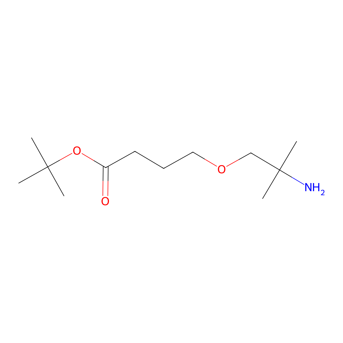 Tert-butyl 4-(2-amino-2-methylpropoxy)butanoate molecular structure, CAS 2764013-16-1