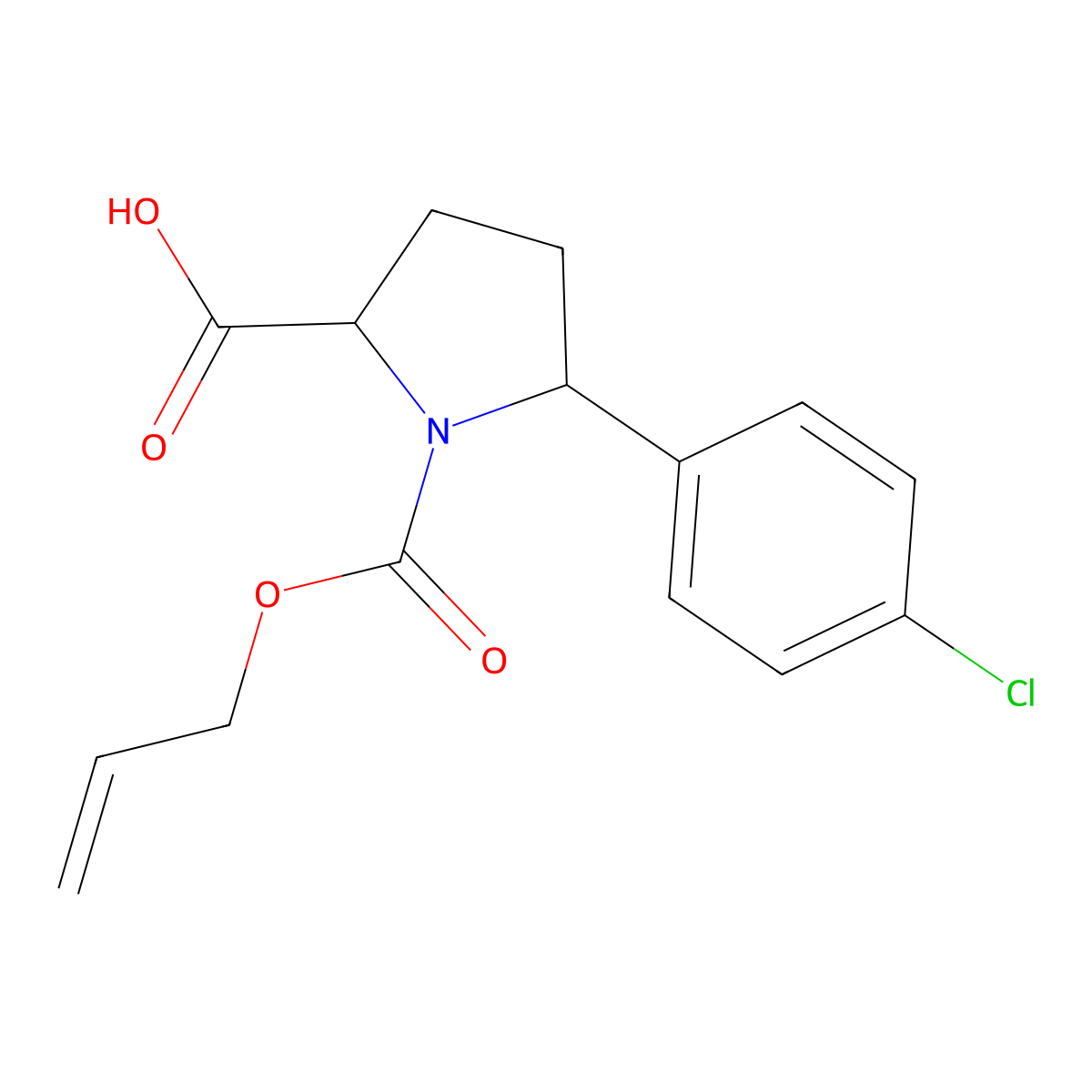 rac-(2R,5R)-5-(4-chlorophenyl)-1-[(prop-2-en-1-yloxy)carbonyl]pyrrolidine-2-carboxylic acid molecular structure, CAS 2764013-21-8