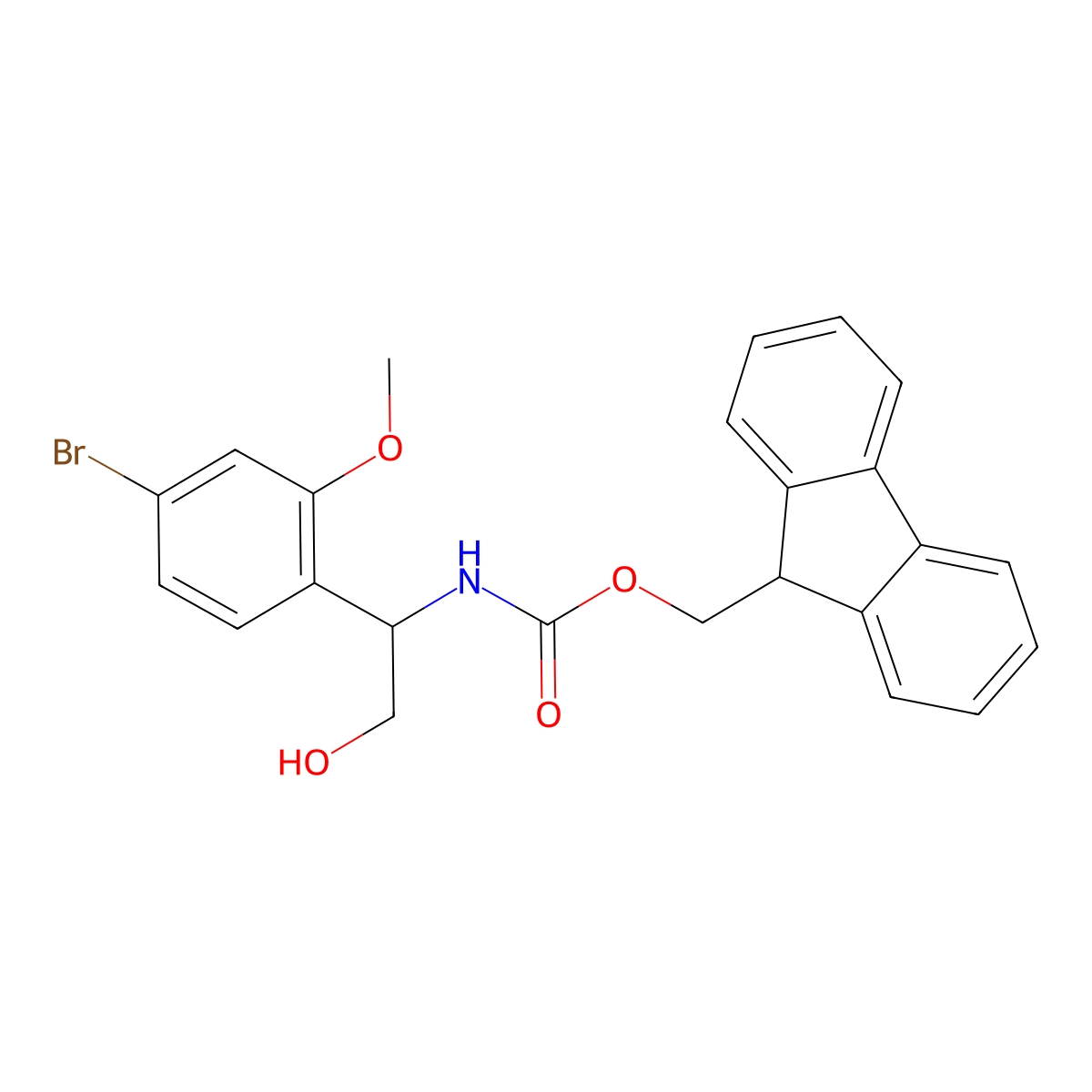 (9H-fluoren-9-yl)methyl N-[1-(4-bromo-2-methoxyphenyl)-2-hydroxyethyl]carbamate molecular structure, CAS 2764013-29-6