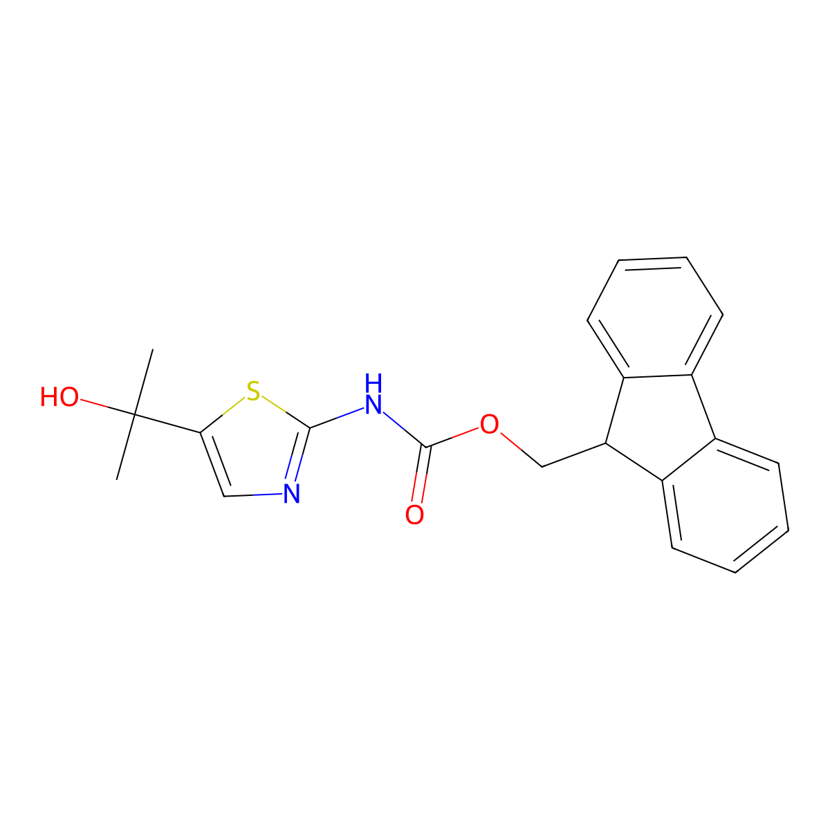 (9H-fluoren-9-yl)methyl N-[5-(2-hydroxypropan-2-yl)-1,3-thiazol-2-yl]carbamate molecular structure, CAS 2764013-32-1