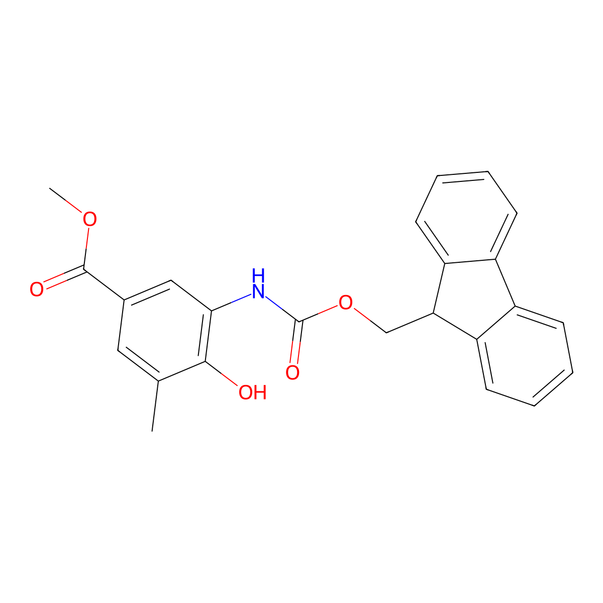 methyl 3-({[(9H-fluoren-9-yl)methoxy]carbonyl}amino)-4-hydroxy-5-methylbenzoate molecular structure, CAS 2764013-39-8