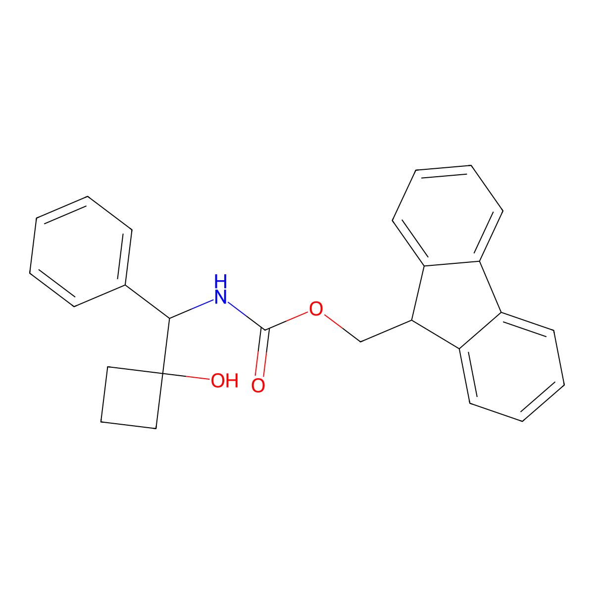 (9H-fluoren-9-yl)methyl N-[(1-hydroxycyclobutyl)(phenyl)methyl]carbamate molecular structure, CAS 2764013-45-6