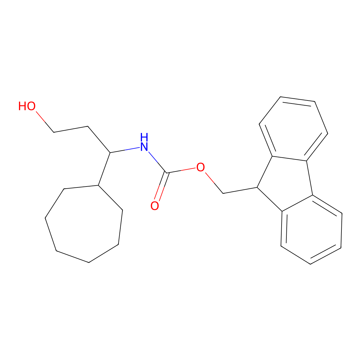 (9H-fluoren-9-yl)methyl N-(1-cycloheptyl-3-hydroxypropyl)carbamate molecular structure, CAS 2764013-46-7
