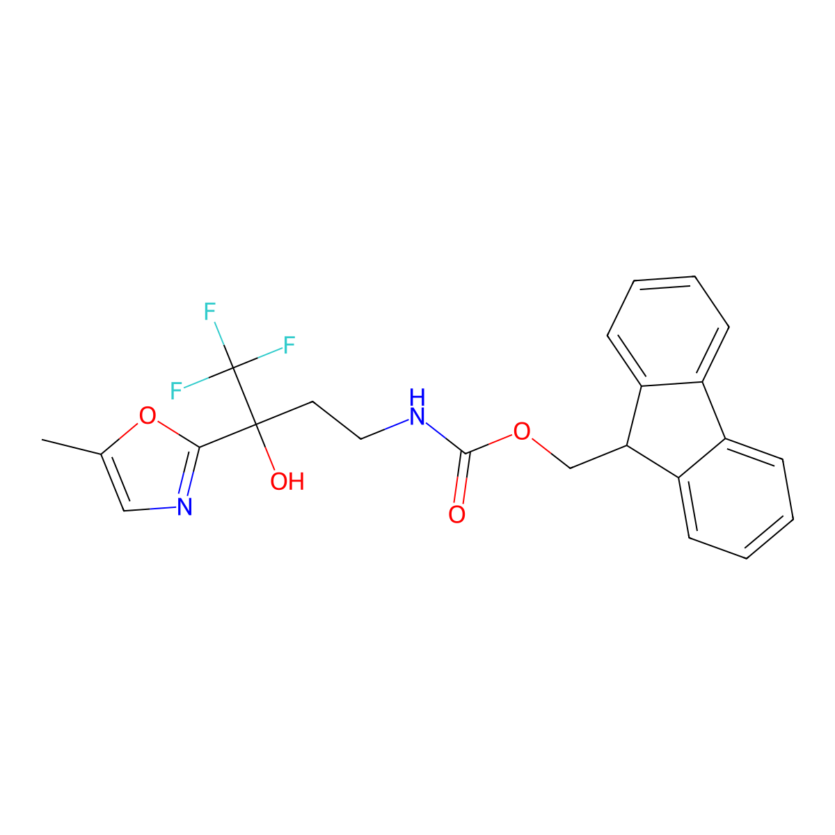 (9H-fluoren-9-yl)methyl N-[4,4,4-trifluoro-3-hydroxy-3-(5-methyl-1,3-oxazol-2-yl)butyl]carbamate molecular structure, CAS 2764013-54-7