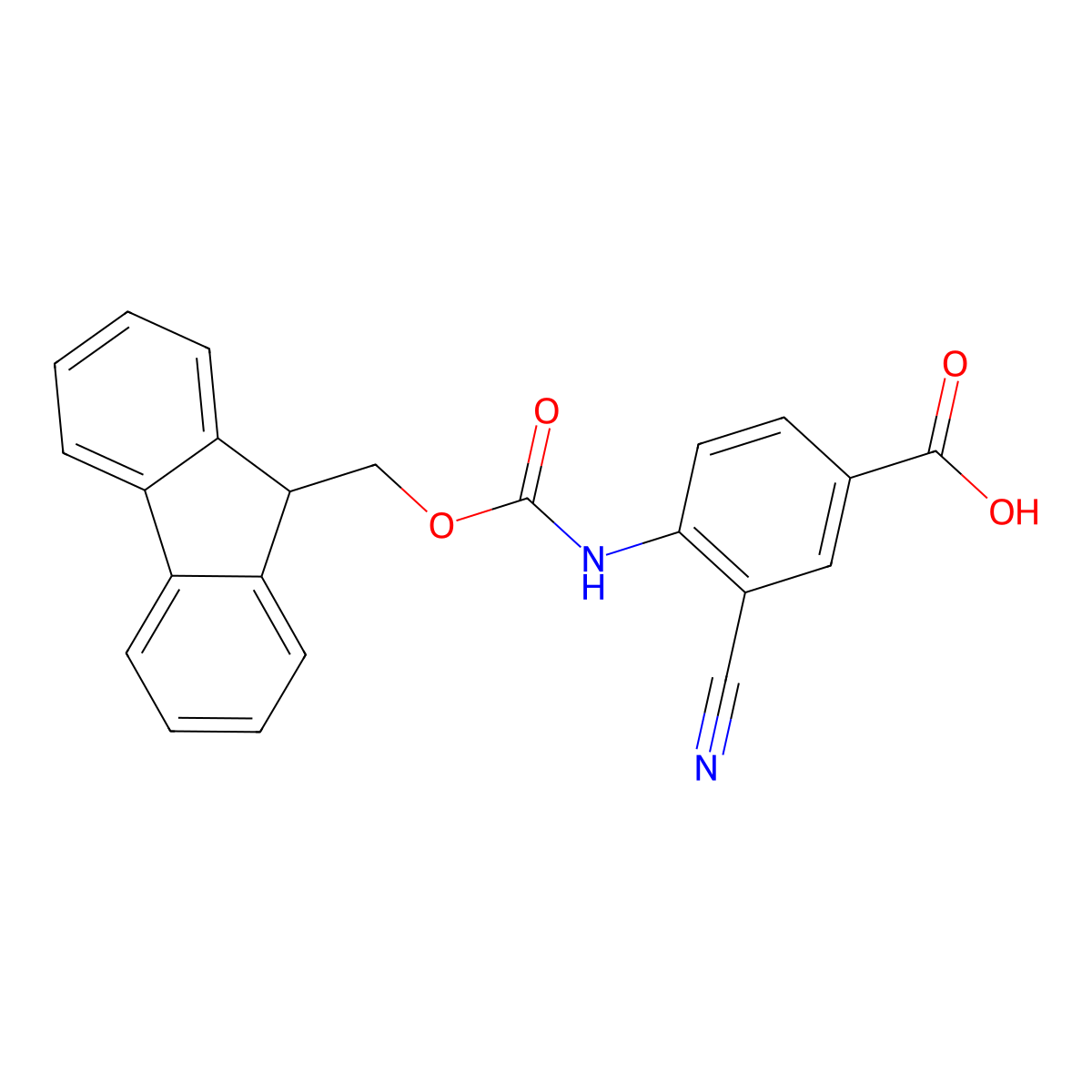 3-cyano-4-({[(9H-fluoren-9-yl)methoxy]carbonyl}amino)benzoic acid molecular structure, CAS 2764013-55-8