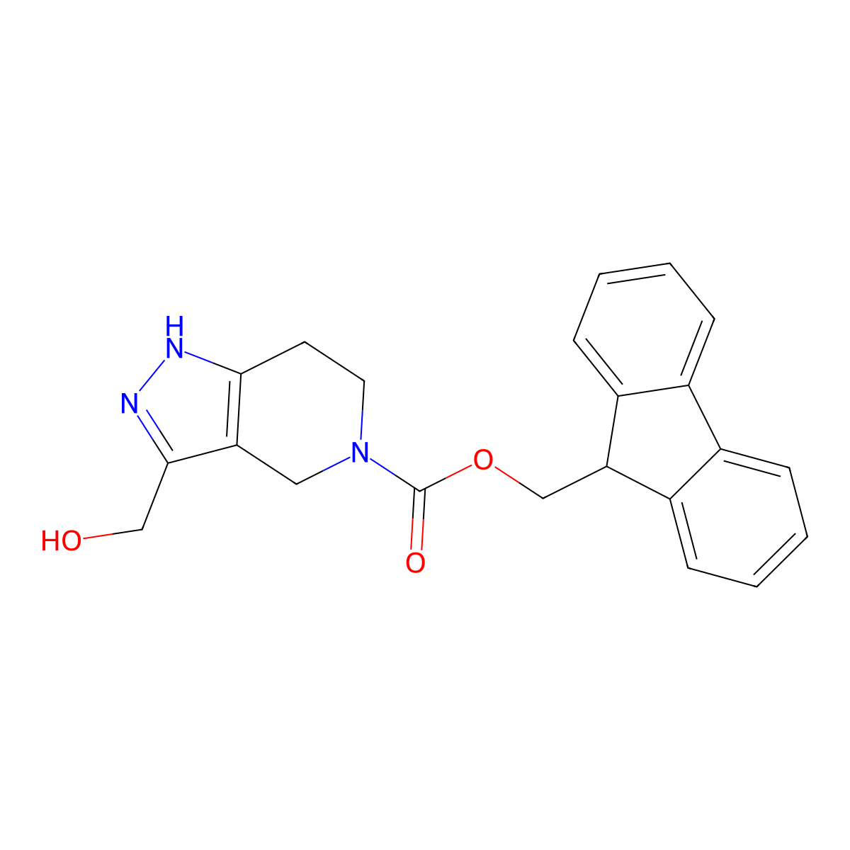 (9H-fluoren-9-yl)methyl 3-(hydroxymethyl)-1H,4H,5H,6H,7H-pyrazolo[4,3-c]pyridine-5-carboxylate molecular structure, CAS 2764013-63-8
