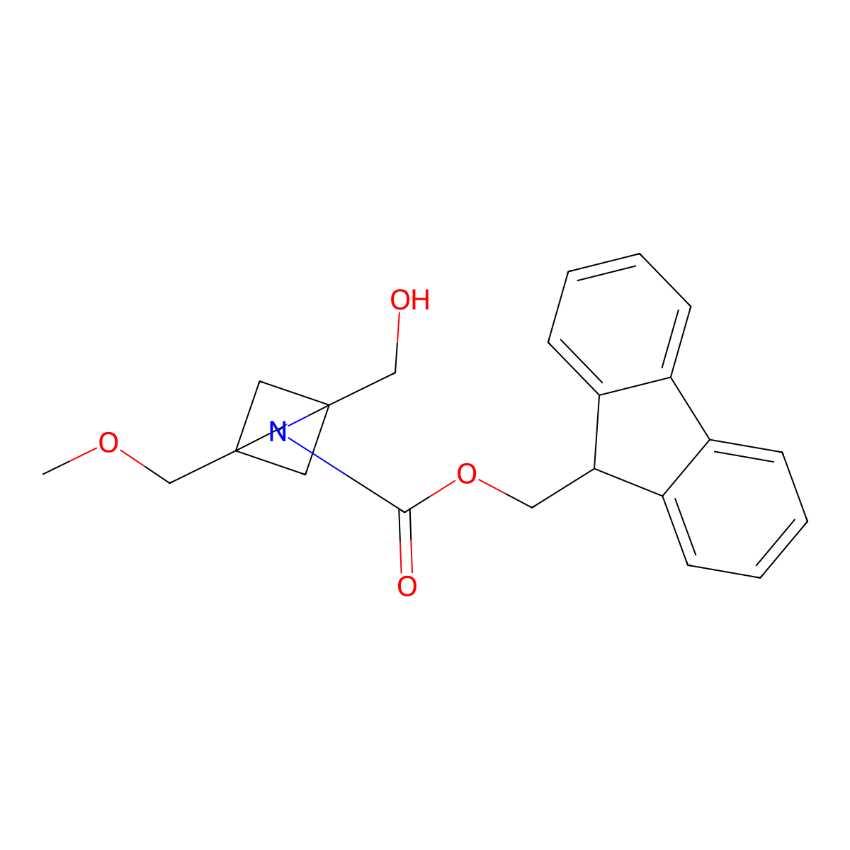 (9H-fluoren-9-yl)methyl 1-(hydroxymethyl)-4-(methoxymethyl)-2-azabicyclo[2.1.1]hexane-2-carboxylate molecular structure, CAS 2764013-65-0