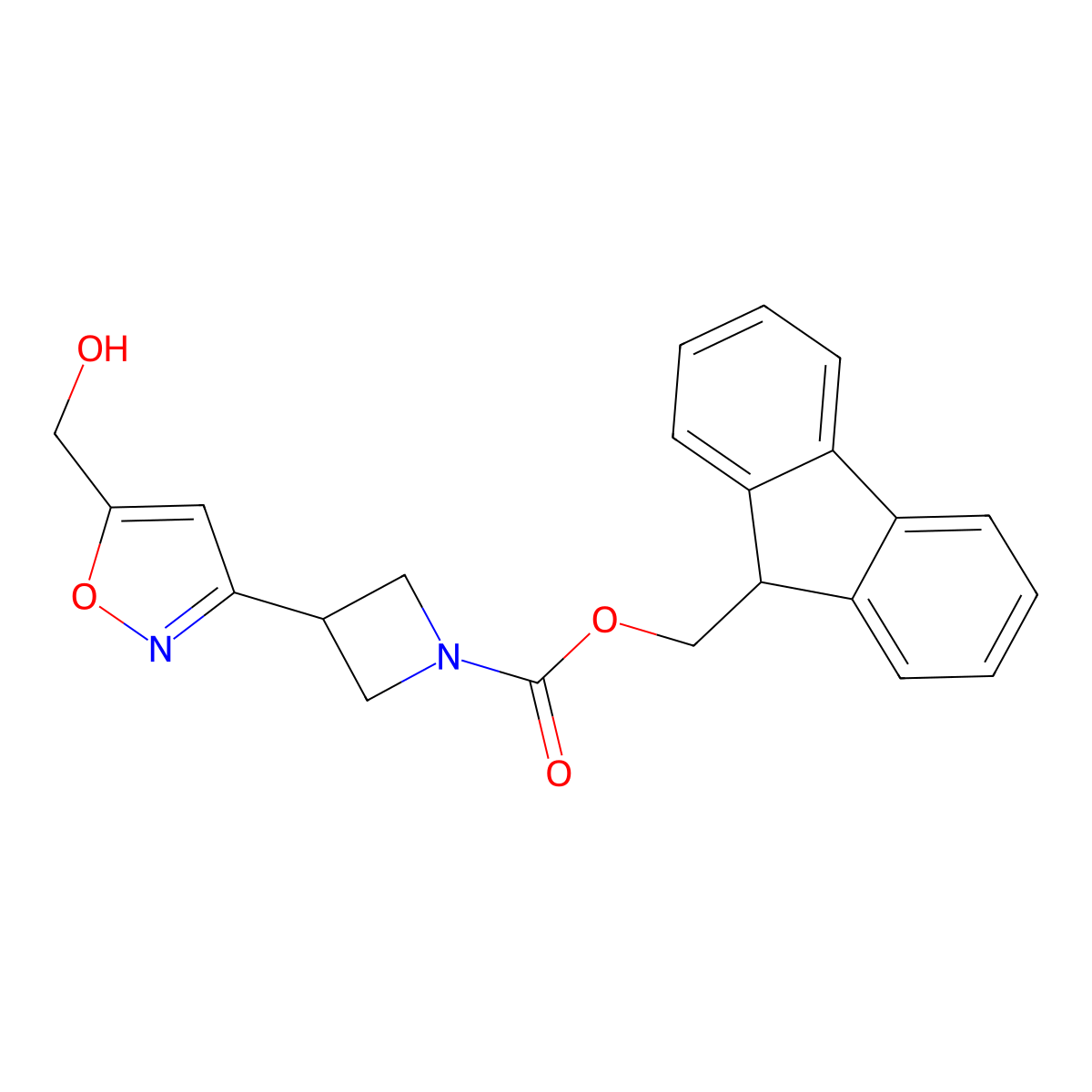 (9H-fluoren-9-yl)methyl 3-[5-(hydroxymethyl)-1,2-oxazol-3-yl]azetidine-1-carboxylate molecular structure, CAS 2764013-72-9