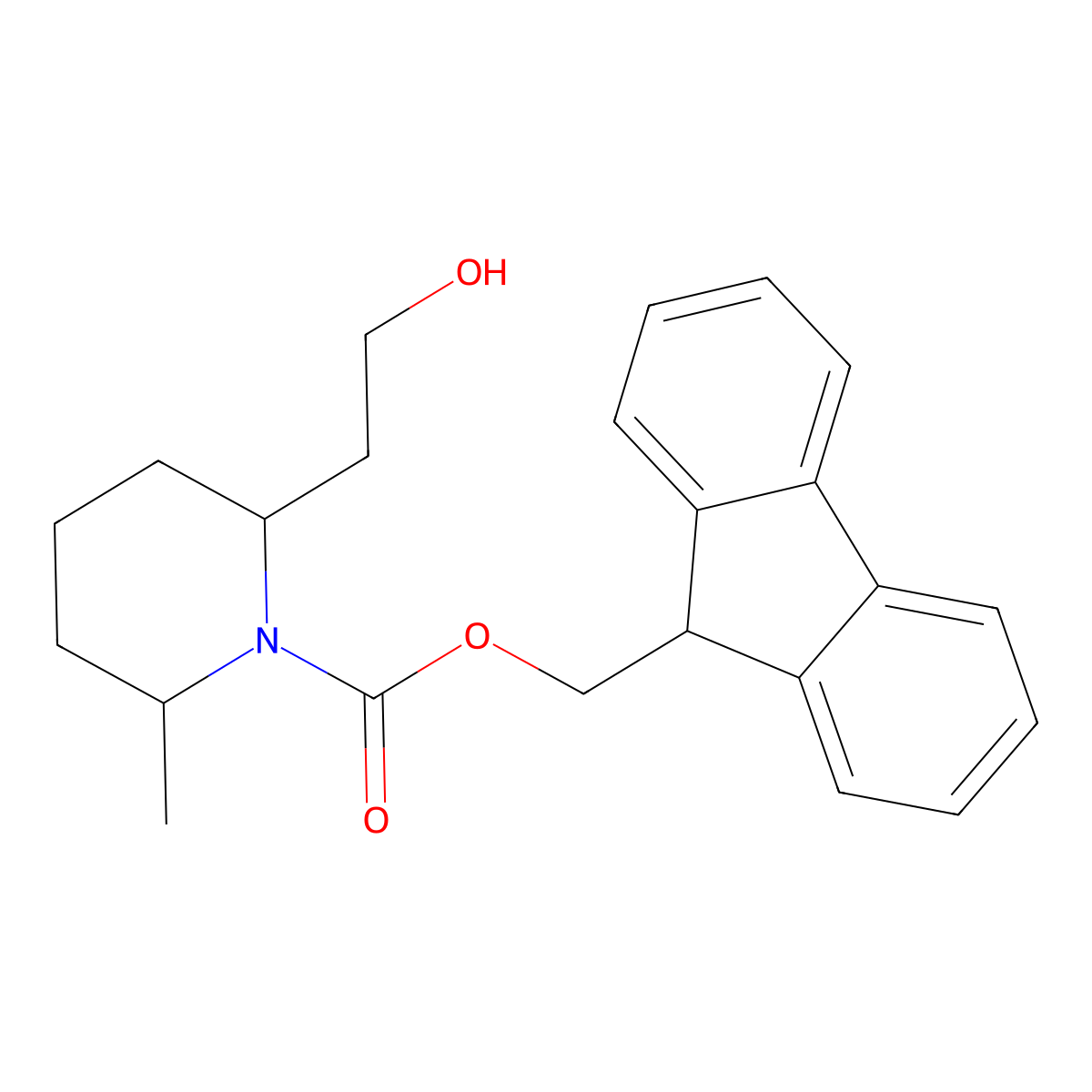 rac-(9H-fluoren-9-yl)methyl (2R,6R)-2-(2-hydroxyethyl)-6-methylpiperidine-1-carboxylate molecular structure, CAS 2764013-94-5