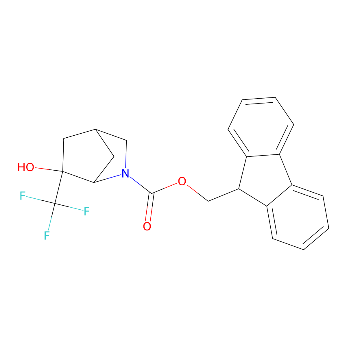 (9H-fluoren-9-yl)methyl 6-hydroxy-6-(trifluoromethyl)-2-azabicyclo[2.2.1]heptane-2-carboxylate molecular structure, CAS 2764013-97-8