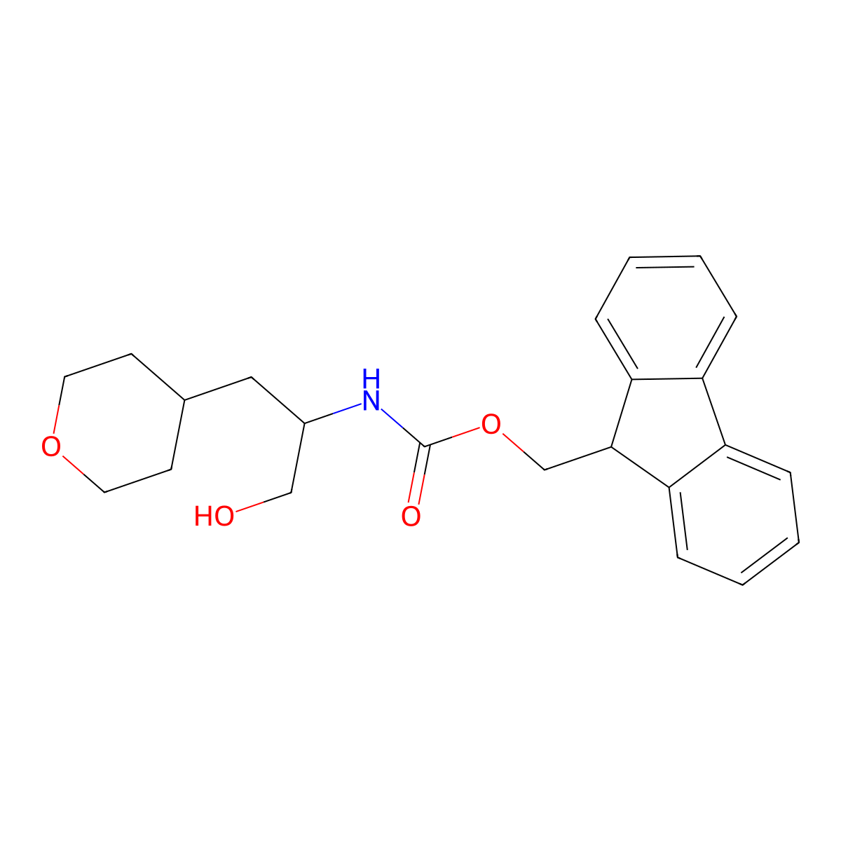 (9H-fluoren-9-yl)methyl N-[1-hydroxy-3-(oxan-4-yl)propan-2-yl]carbamate molecular structure, CAS 2764013-98-9