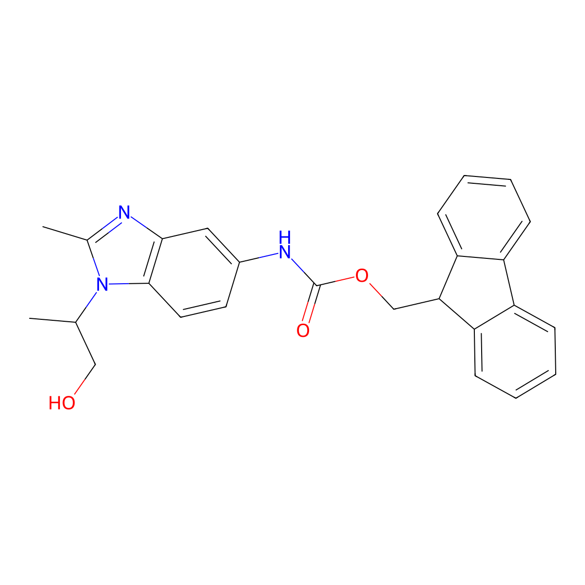 (9H-fluoren-9-yl)methyl N-[1-(1-hydroxypropan-2-yl)-2-methyl-1H-1,3-benzodiazol-5-yl]carbamate molecular structure, CAS 2764014-00-6