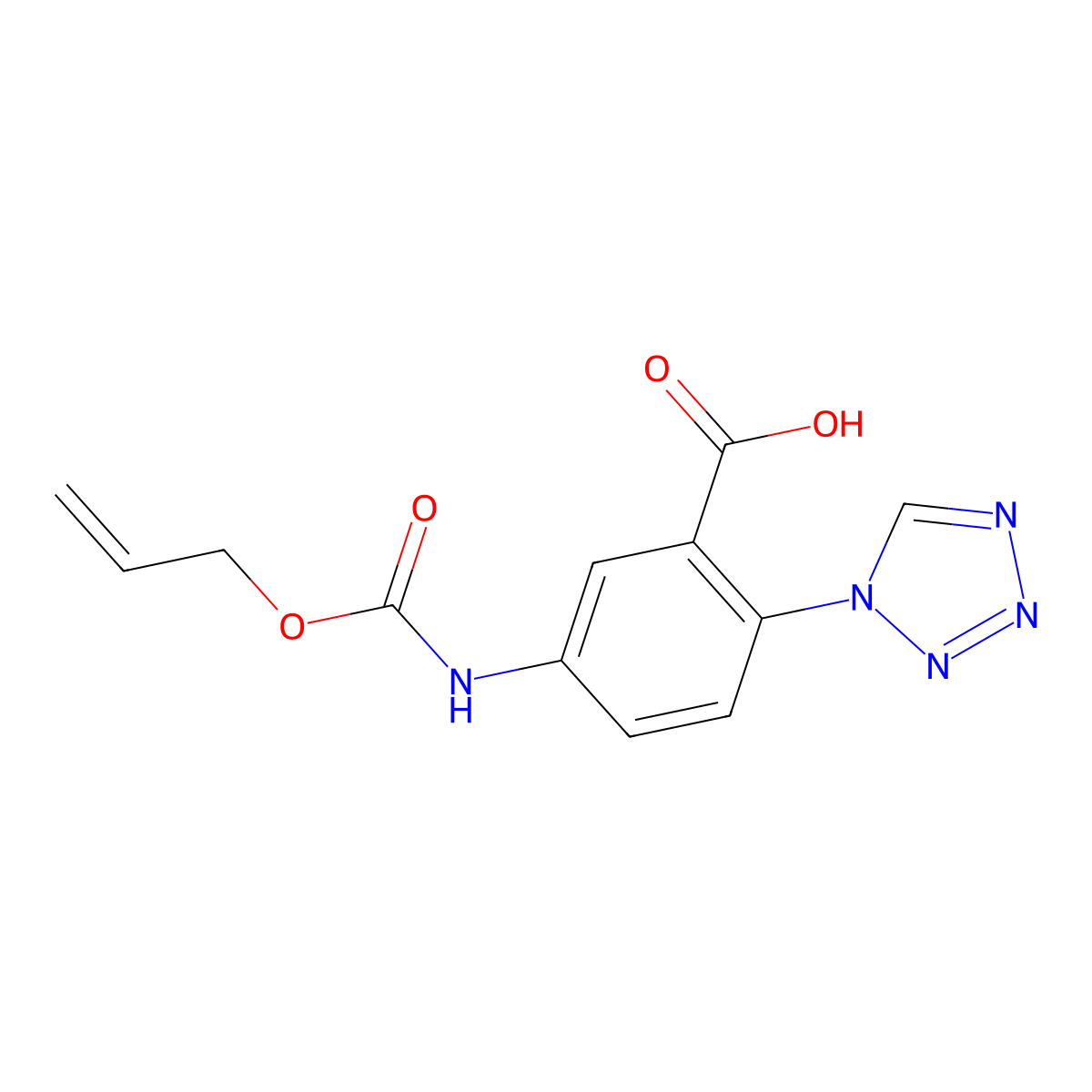 5-{[(prop-2-en-1-yloxy)carbonyl]amino}-2-(1H-1,2,3,4-tetrazol-1-yl)benzoic acid molecular structure, CAS 2764014-02-8