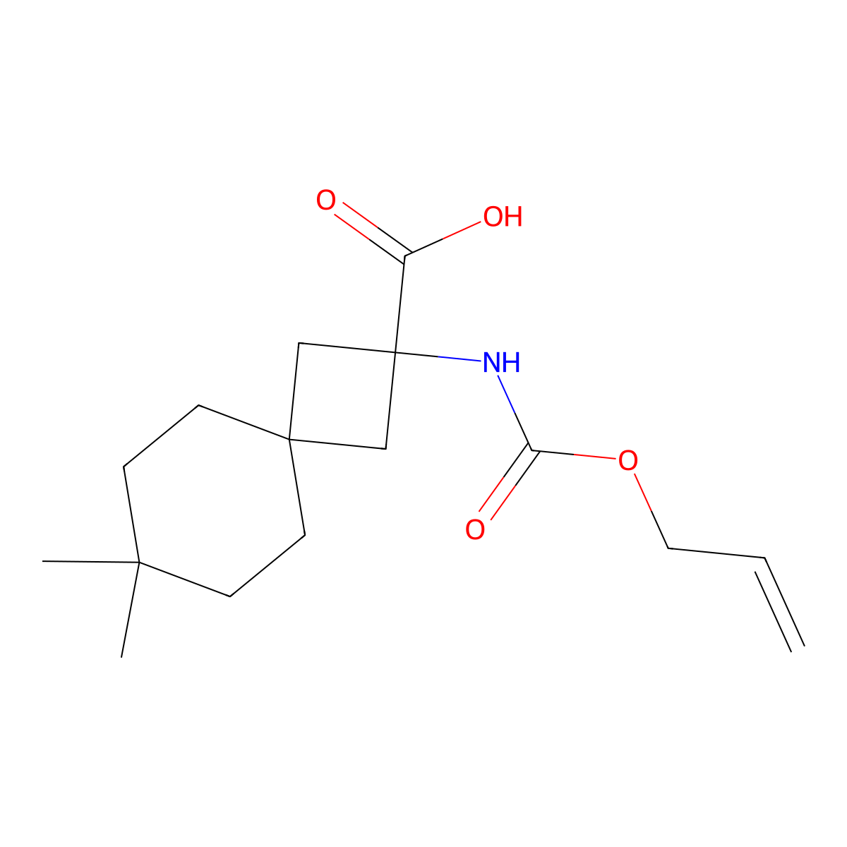 7,7-Dimethyl-2-{[(prop-2-en-1-yloxy)carbonyl]amino}spiro[3.5]nonane-2-carboxylic acid molecular structure, CAS 2764014-06-2