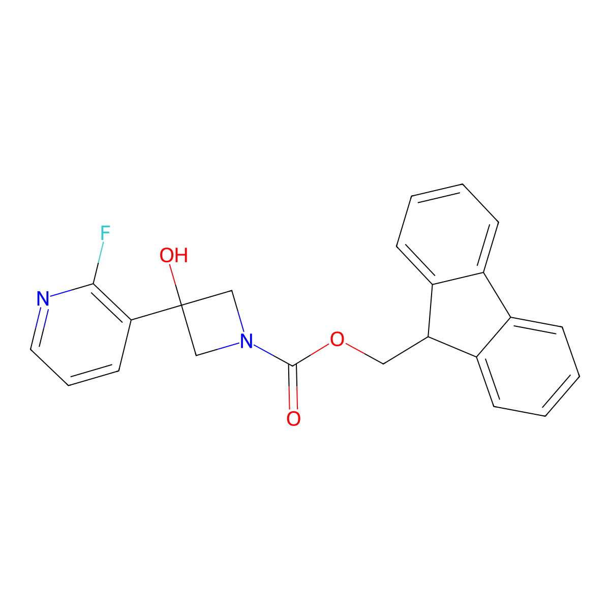 (9H-fluoren-9-yl)methyl 3-(2-fluoropyridin-3-yl)-3-hydroxyazetidine-1-carboxylate molecular structure, CAS 2764014-13-1