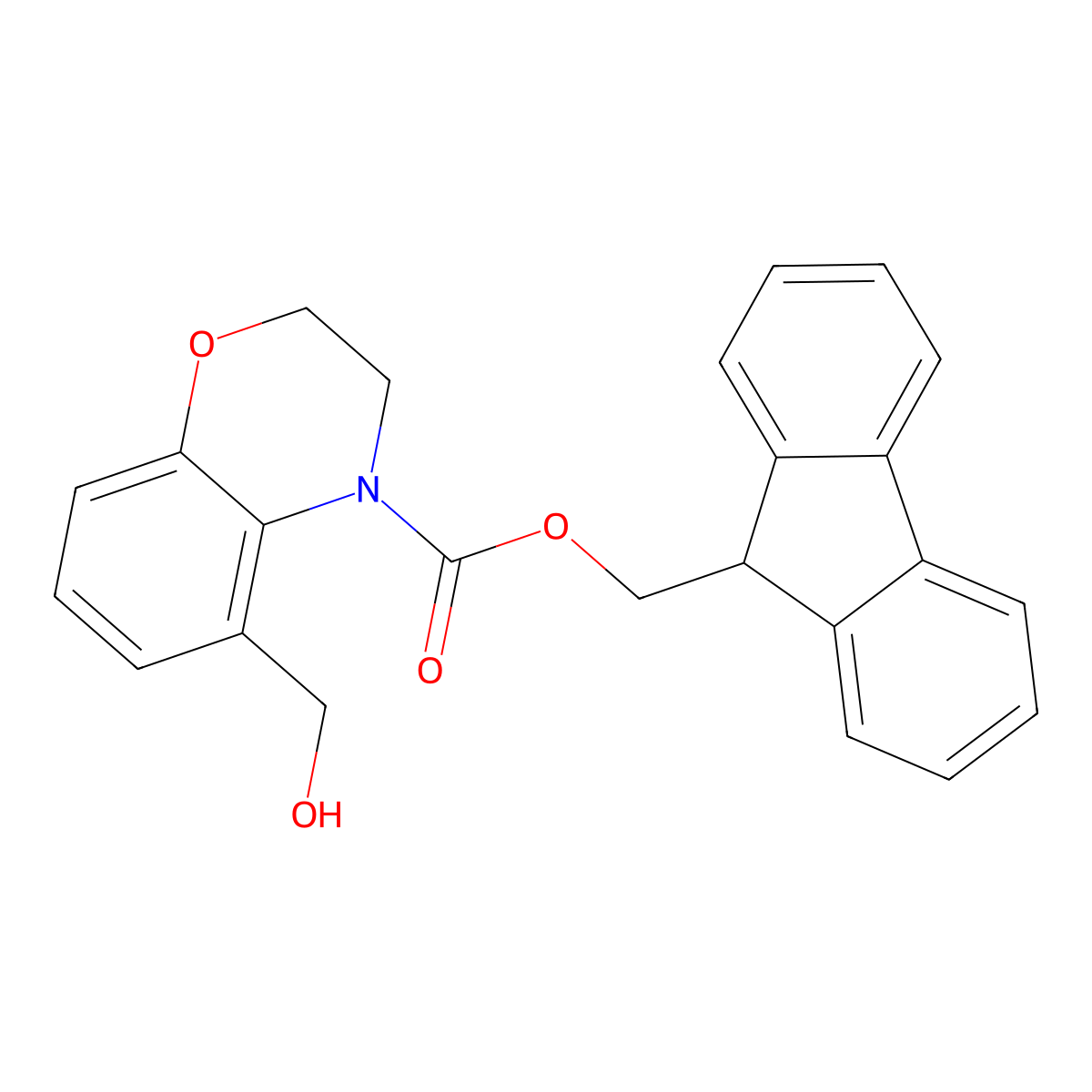 (9H-fluoren-9-yl)methyl 5-(hydroxymethyl)-3,4-dihydro-2H-1,4-benzoxazine-4-carboxylate molecular structure, CAS 2764014-20-0