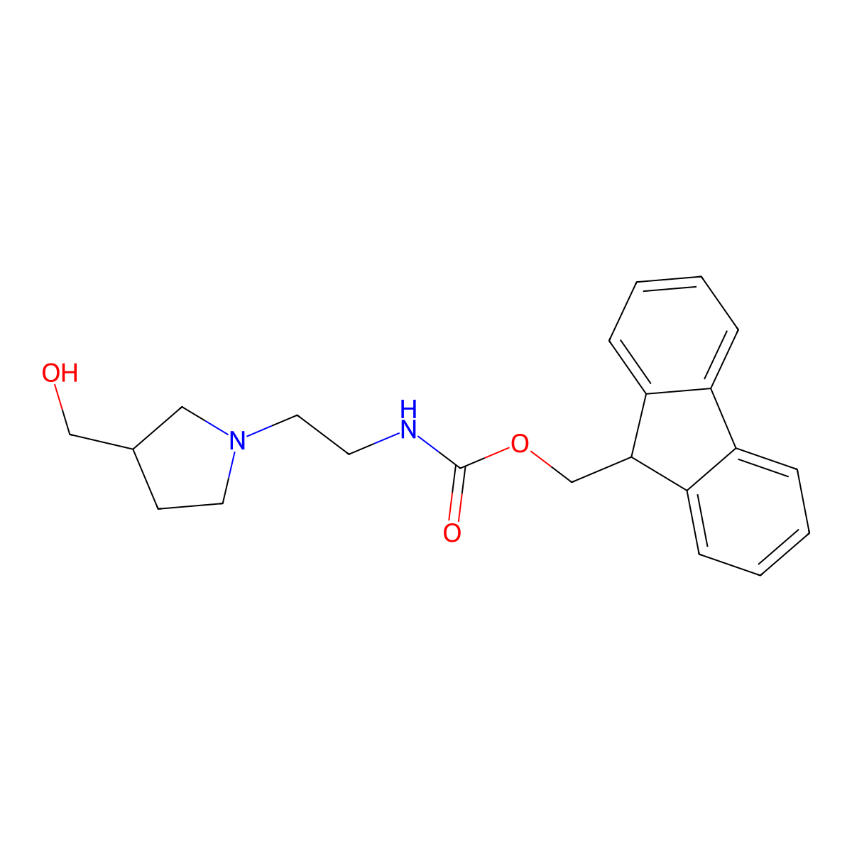 (9H-fluoren-9-yl)methyl N-{2-[3-(hydroxymethyl)pyrrolidin-1-yl]ethyl}carbamate molecular structure, CAS 2764014-22-2