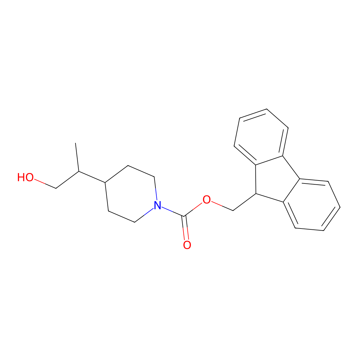 (9H-fluoren-9-yl)methyl 4-(1-hydroxypropan-2-yl)piperidine-1-carboxylate molecular structure, CAS 2764014-23-3