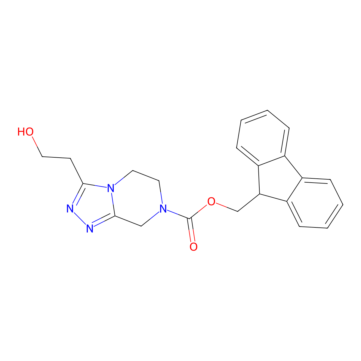 (9H-fluoren-9-yl)methyl 3-(2-hydroxyethyl)-5H,6H,7H,8H-[1,2,4]triazolo[4,3-a]pyrazine-7-carboxylate molecular structure, CAS 2764014-24-4