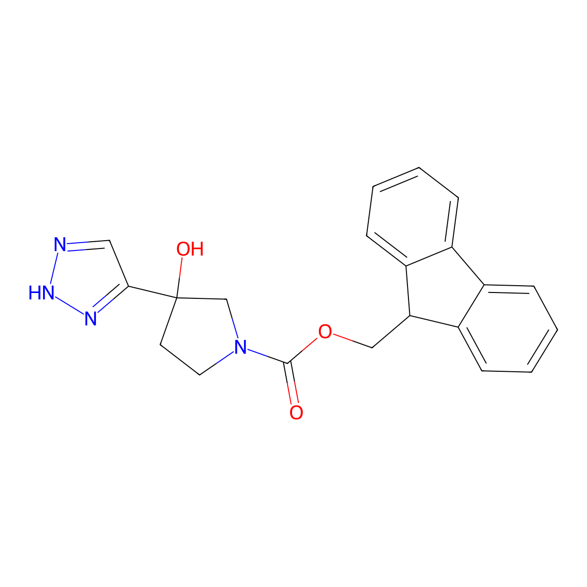 (9H-fluoren-9-yl)methyl 3-hydroxy-3-(1H-1,2,3-triazol-4-yl)pyrrolidine-1-carboxylate molecular structure, CAS 2764014-27-7