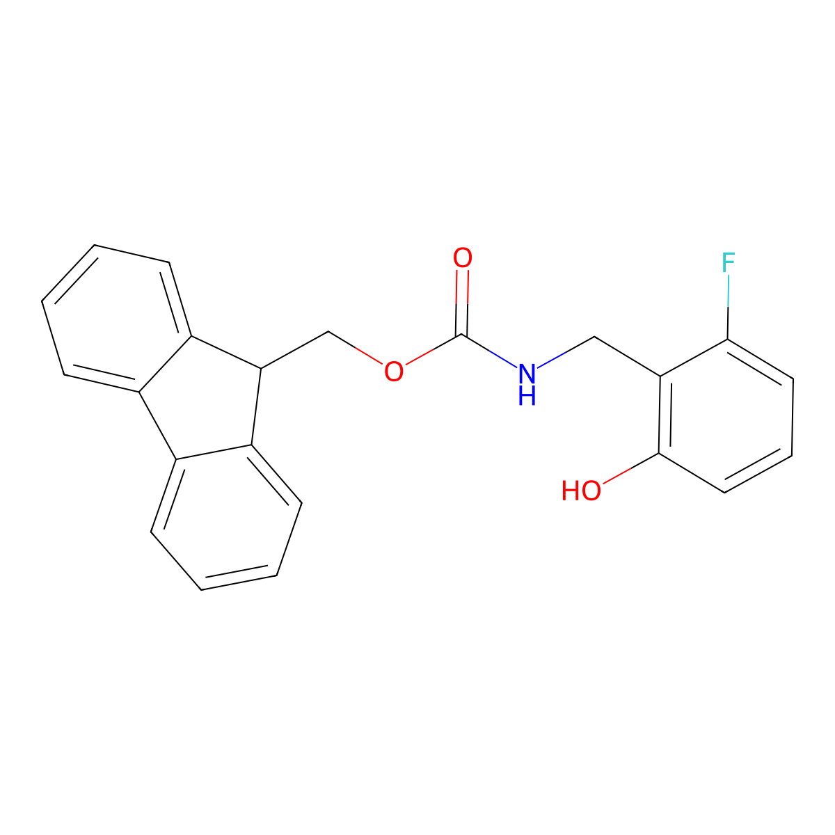 (9H-fluoren-9-yl)methyl N-[(2-fluoro-6-hydroxyphenyl)methyl]carbamate molecular structure, CAS 2764014-35-7