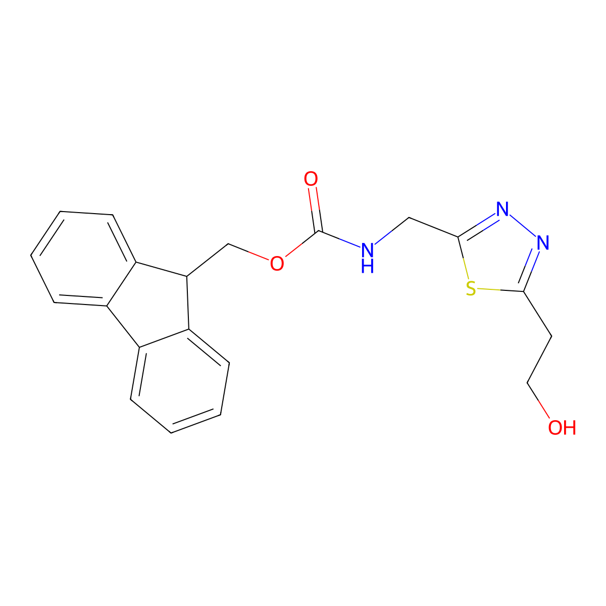 (9H-fluoren-9-yl)methyl N-{[5-(2-hydroxyethyl)-1,3,4-thiadiazol-2-yl]methyl}carbamate molecular structure, CAS 2764014-38-0