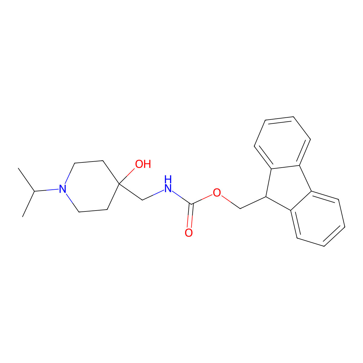 (9H-fluoren-9-yl)methyl N-{[4-hydroxy-1-(propan-2-yl)piperidin-4-yl]methyl}carbamate molecular structure, CAS 2764014-40-4