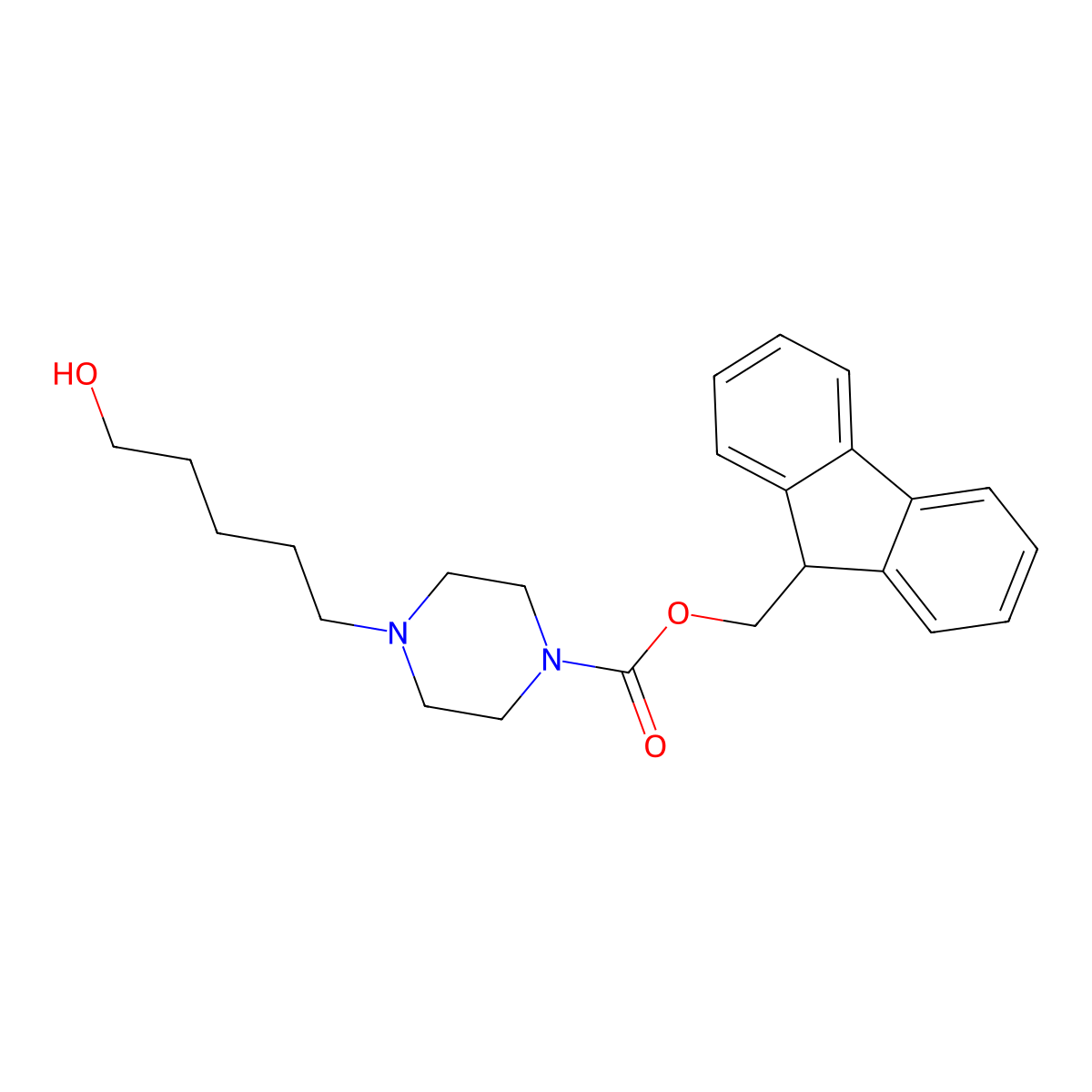 (9H-fluoren-9-yl)methyl 4-(5-hydroxypentyl)piperazine-1-carboxylate molecular structure, CAS 2764014-66-4