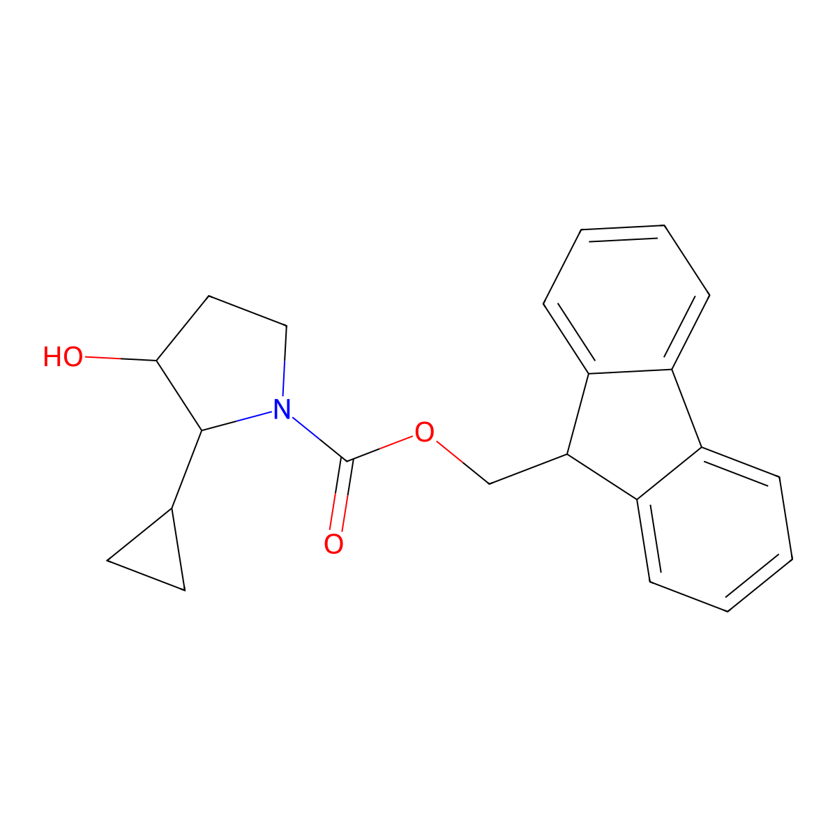 rac-(9H-fluoren-9-yl)methyl (2R,3R)-2-cyclopropyl-3-hydroxypyrrolidine-1-carboxylate molecular structure, CAS 2764014-70-0