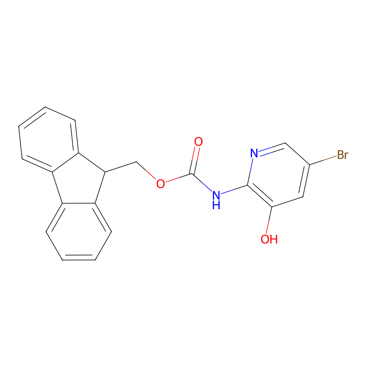(9H-fluoren-9-yl)methyl N-(5-bromo-3-hydroxypyridin-2-yl)carbamate molecular structure, CAS 2764014-95-9