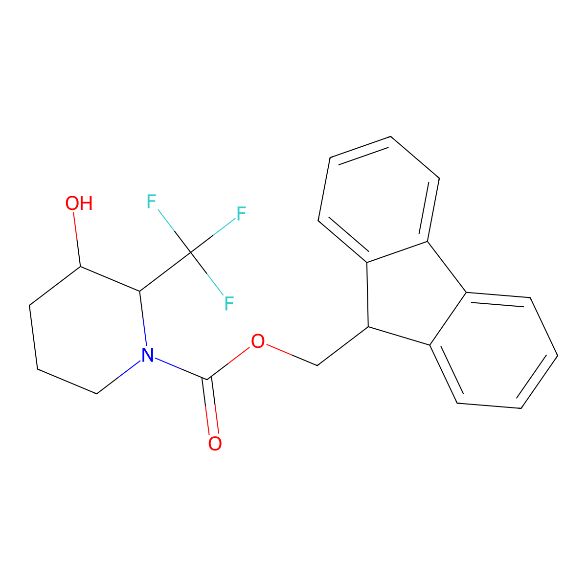 rac-(9H-fluoren-9-yl)methyl (2R,3R)-3-hydroxy-2-(trifluoromethyl)piperidine-1-carboxylate molecular structure, CAS 2764015-06-5