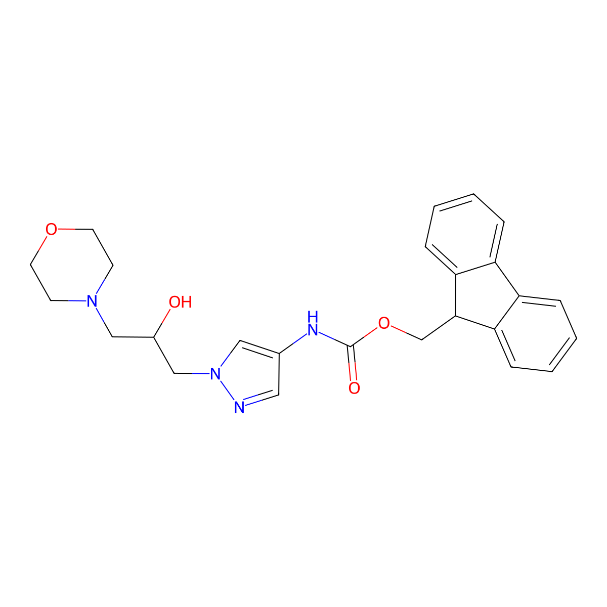 (9H-fluoren-9-yl)methyl N-{1-[2-hydroxy-3-(morpholin-4-yl)propyl]-1H-pyrazol-4-yl}carbamate molecular structure, CAS 2764015-22-5