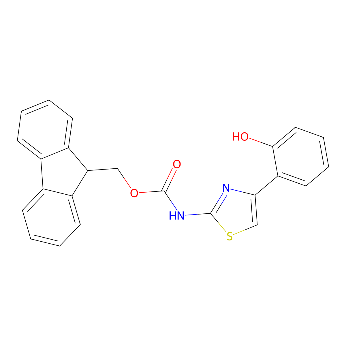 (9H-fluoren-9-yl)methyl N-[4-(2-hydroxyphenyl)-1,3-thiazol-2-yl]carbamate molecular structure, CAS 2764015-41-8