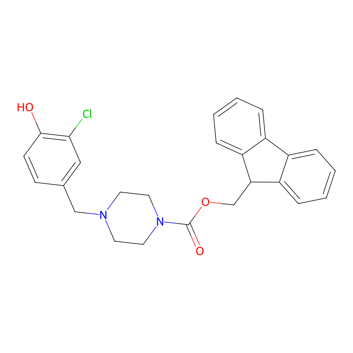 (9H-fluoren-9-yl)methyl 4-[(3-chloro-4-hydroxyphenyl)methyl]piperazine-1-carboxylate molecular structure, CAS 2764015-62-3