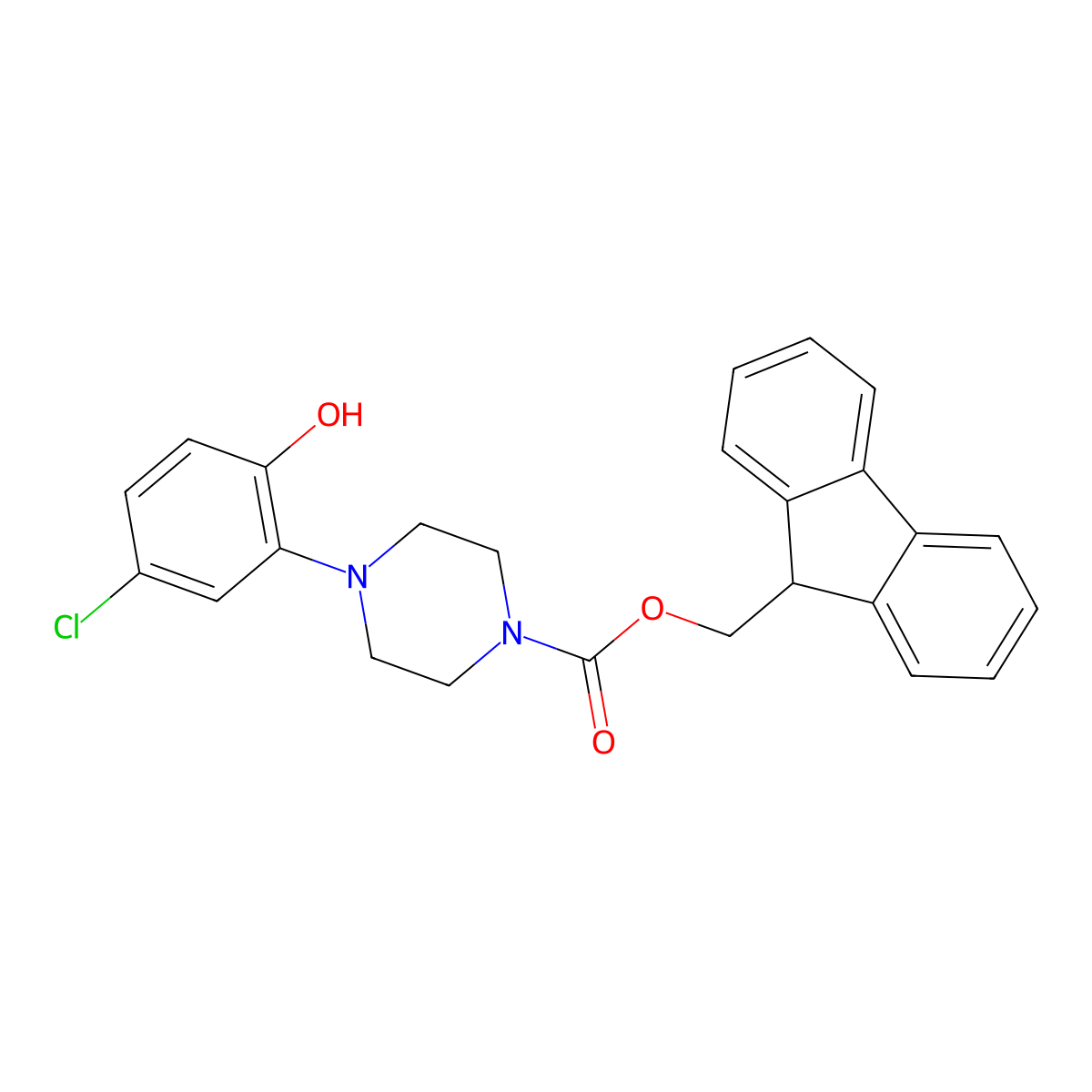 (9H-fluoren-9-yl)methyl 4-(5-chloro-2-hydroxyphenyl)piperazine-1-carboxylate molecular structure, CAS 2764015-64-5