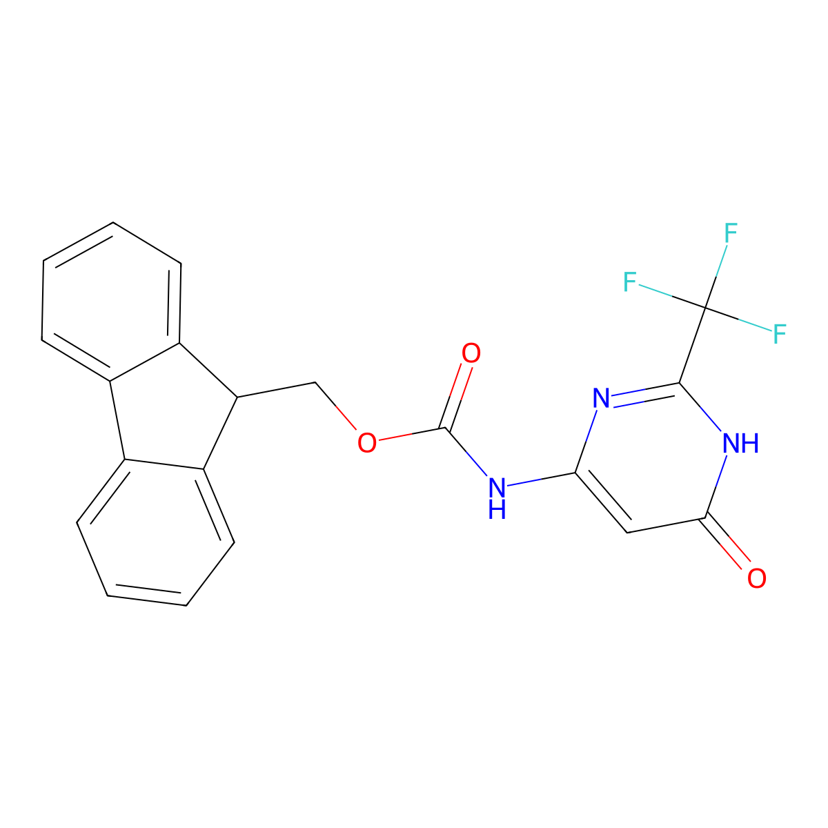 (9H-fluoren-9-yl)methyl N-[6-hydroxy-2-(trifluoromethyl)pyrimidin-4-yl]carbamate molecular structure, CAS 2764015-67-8