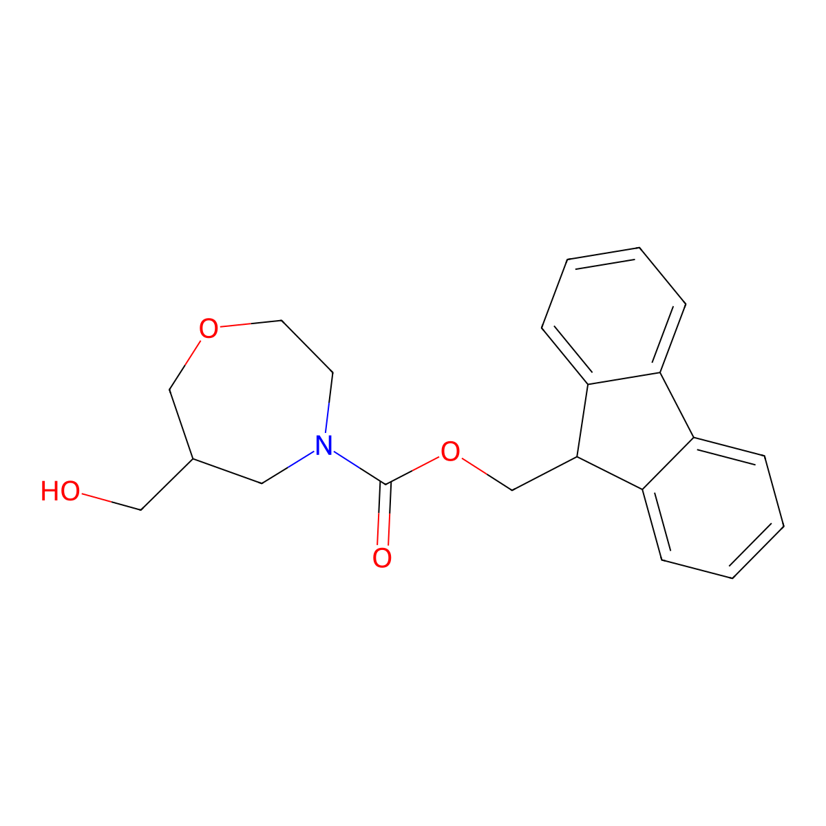 (9H-fluoren-9-yl)methyl 6-(hydroxymethyl)-1,4-oxazepane-4-carboxylate molecular structure, CAS 2764015-79-2