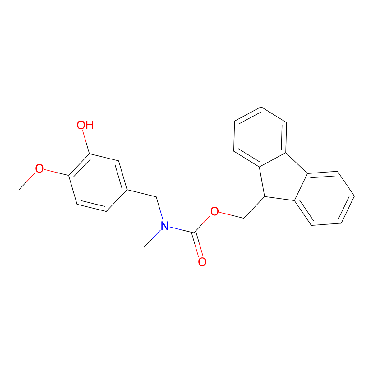 (9H-fluoren-9-yl)methyl N-[(3-hydroxy-4-methoxyphenyl)methyl]-N-methylcarbamate molecular structure, CAS 2764015-90-7