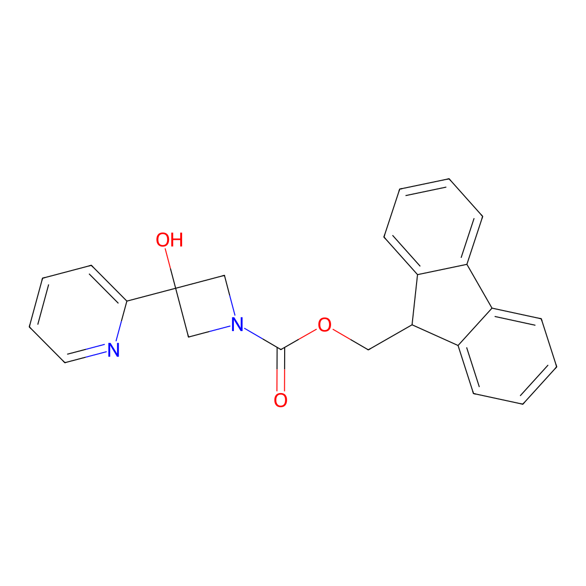 (9H-fluoren-9-yl)methyl 3-hydroxy-3-(pyridin-2-yl)azetidine-1-carboxylate molecular structure, CAS 2764015-96-3